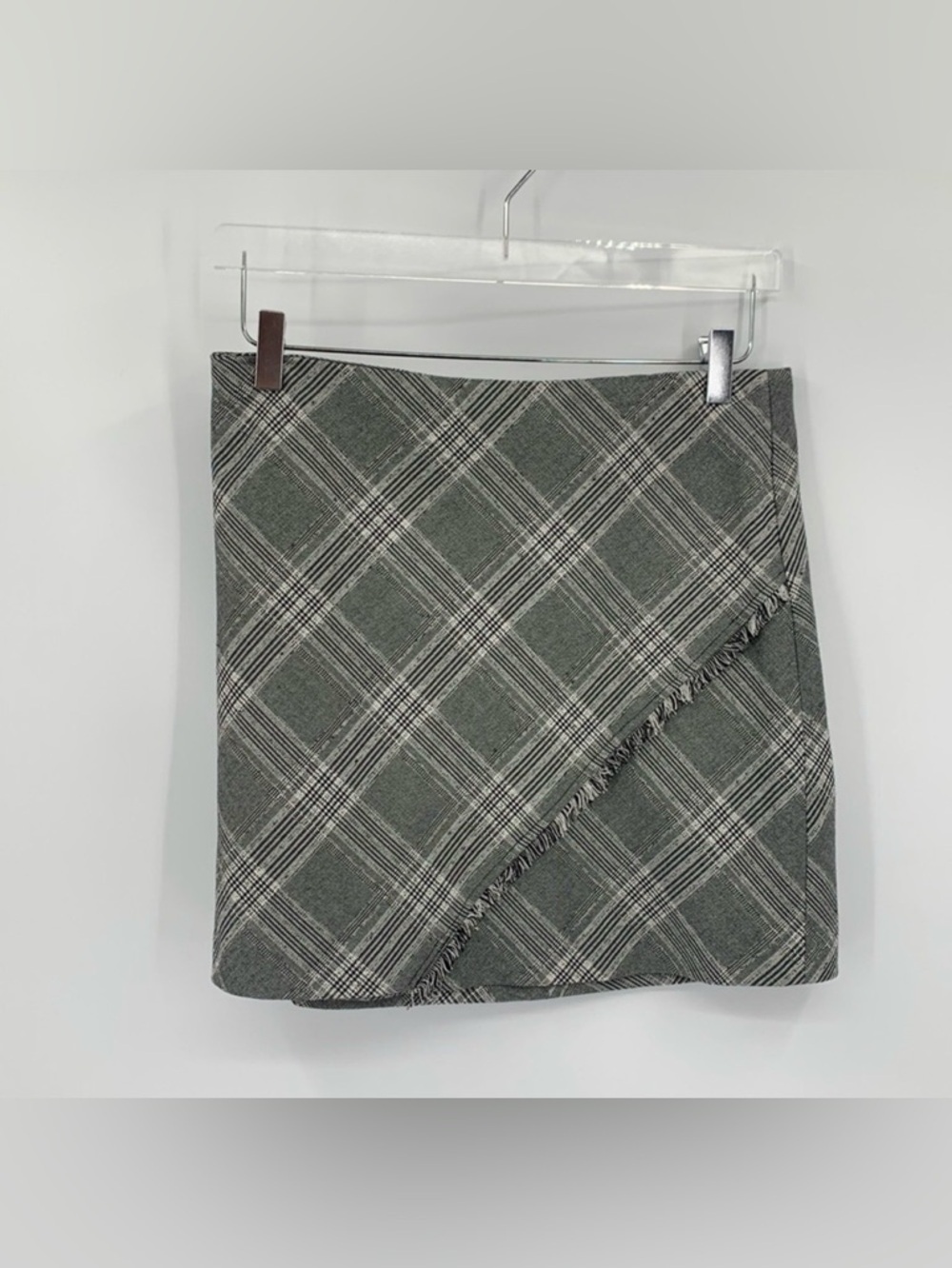 Free People plaid mini skirt fringe black gray microplaid ruffle 8